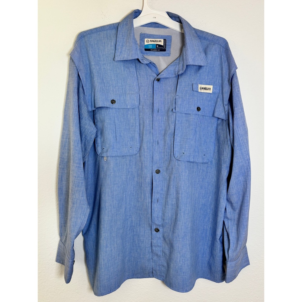 Magellan Outdoors Fish Gear Mens Blue Long Sleeve Fishing Shirt Relaxed Fit M